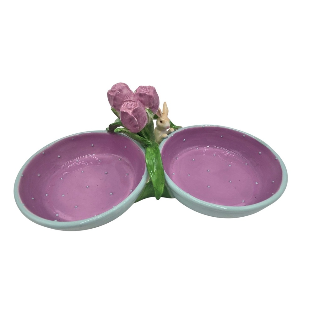 Magenta Seasonal Collection Easter Bunny Tulip Double Condiment Dish Purple Blue